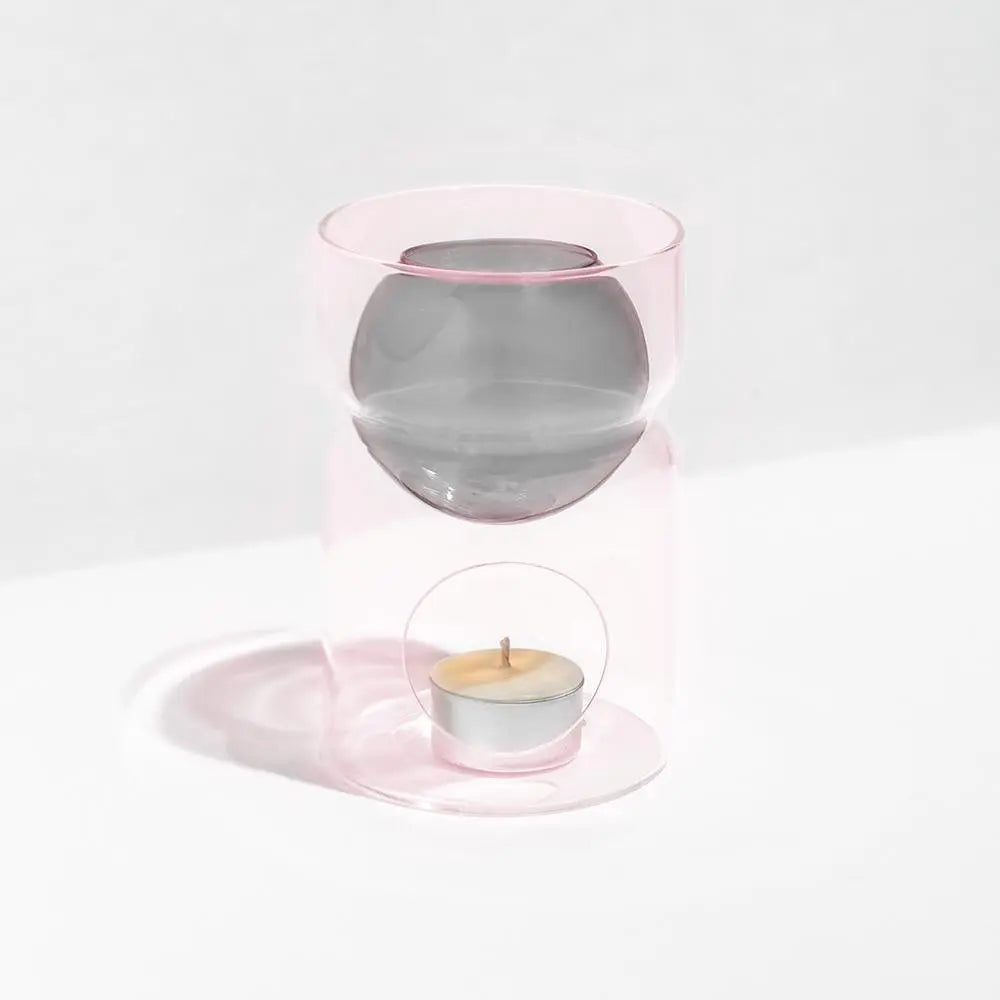 Alize Living Oil Burner with Tea Light Candle Pink Glass Diffuser