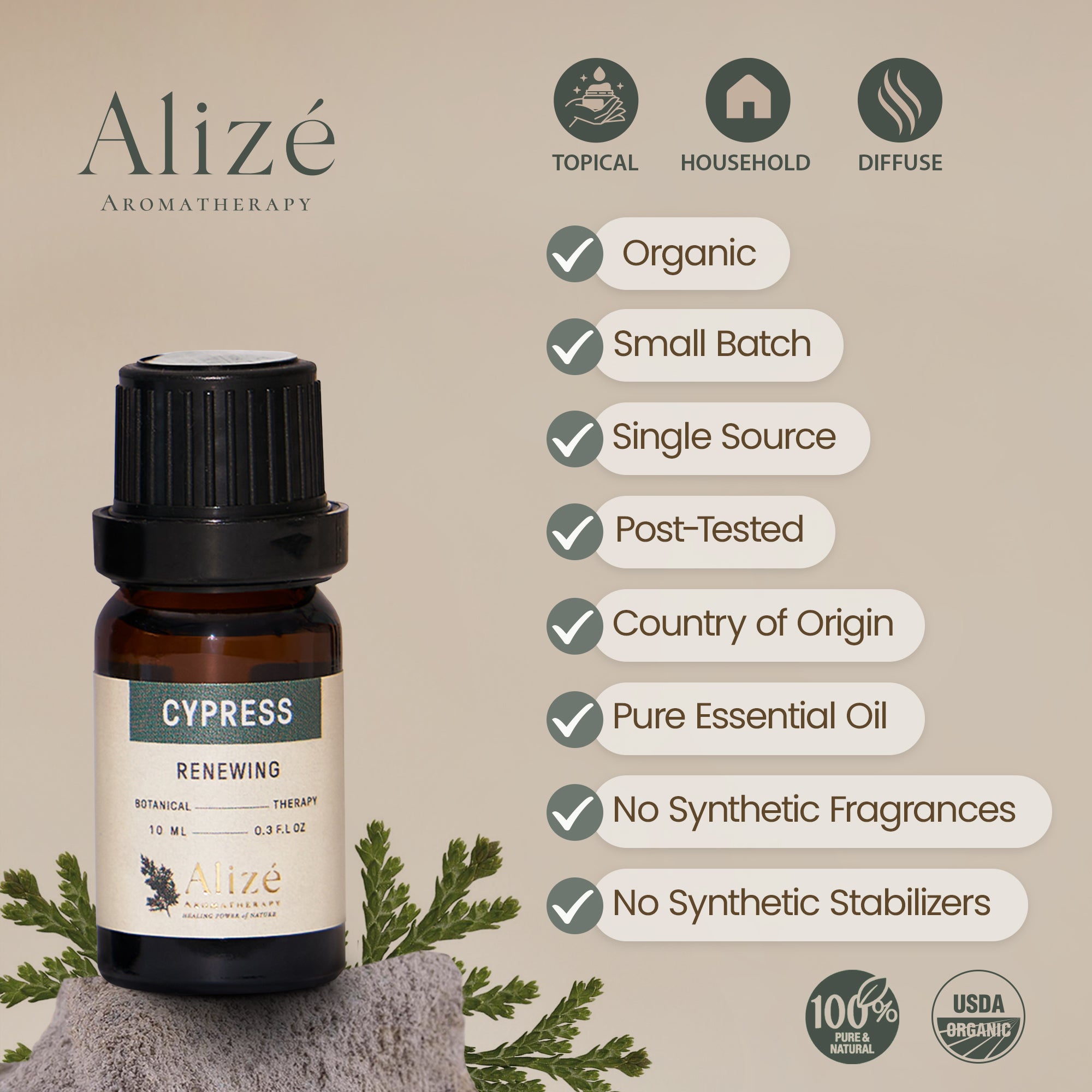 Alize Living Organic Cypress Essential Oil - 10ml